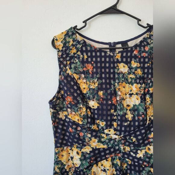 Navy Floral Grid Sheath Pencil Dress Office Career Professional Church Twee XXL - Picture 5 of 12